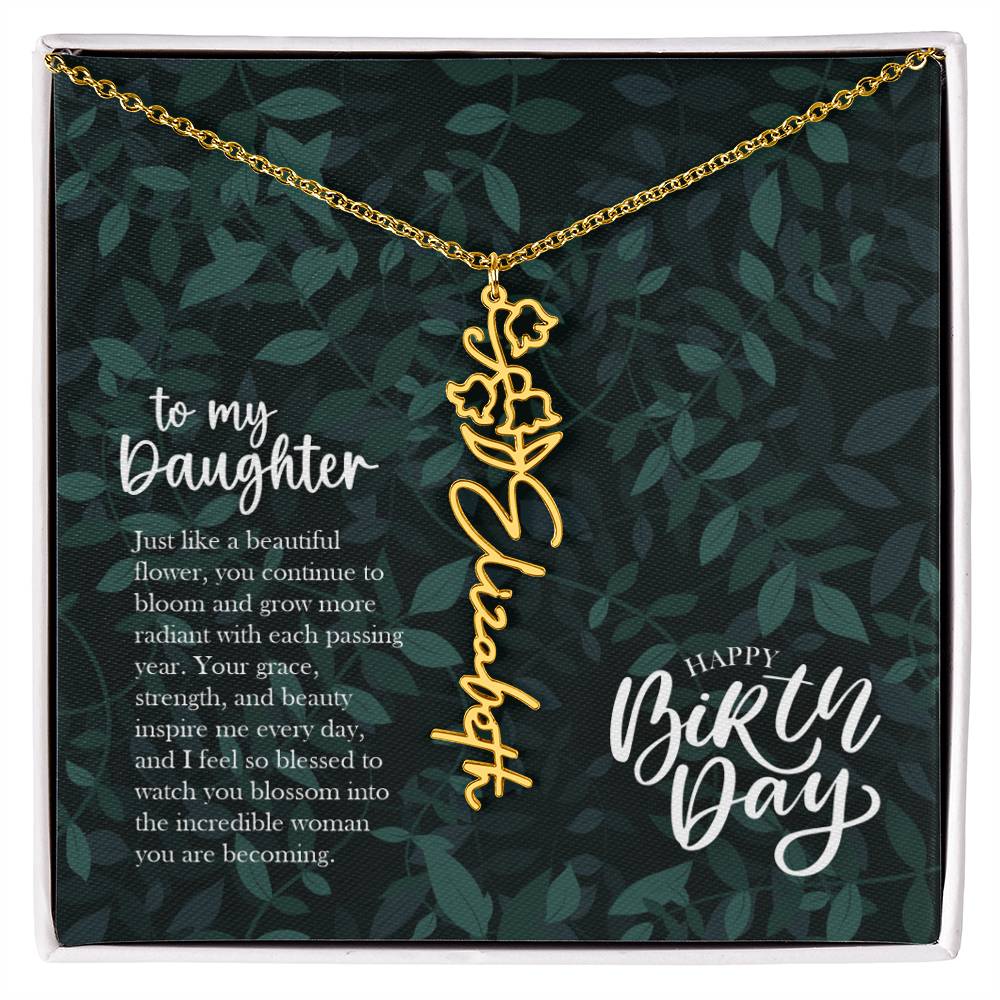 Jewelry 18k Yellow Gold Finish / Standard Box / May To my Daughter - Just like a beautiful flower, you continue to bloom.. Happy Birthday Birth Flower Custom Name Necklace GiftsByJeff Gifts By Jeff Pittsburgh PA