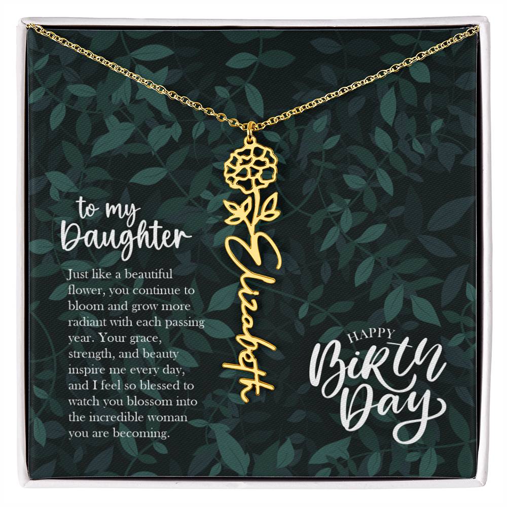 Jewelry 18k Yellow Gold Finish / Standard Box / October To my Daughter - Just like a beautiful flower, you continue to bloom.. Happy Birthday Birth Flower Custom Name Necklace GiftsByJeff Gifts By Jeff Pittsburgh PA