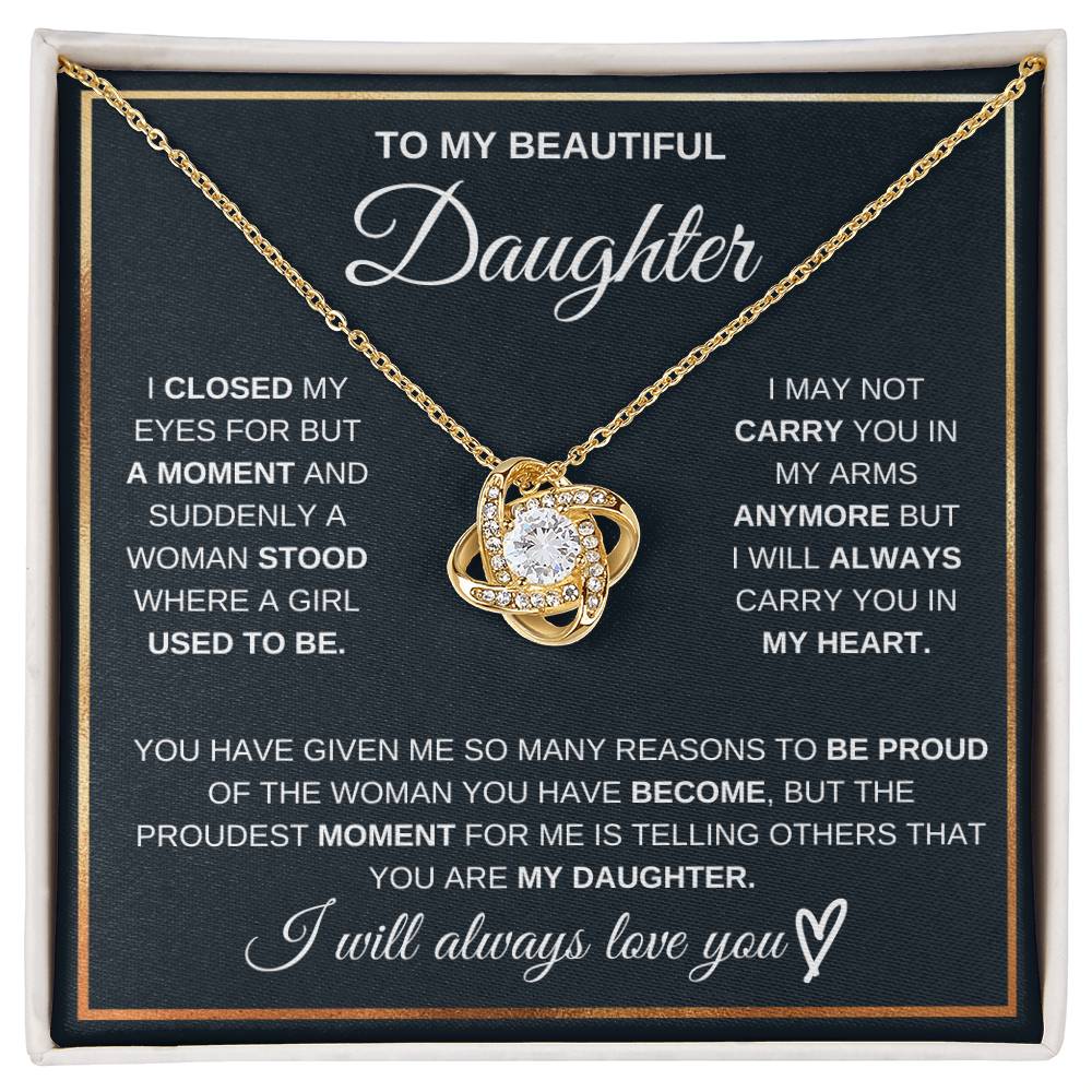 Jewelry 18K Yellow Gold Finish / Standard Box To My Beautiful Daughter, I Will Always Love You, I Closed My Eyes For But A Moment - Beautiful Love Knot Necklace GiftsByJeff Gifts By Jeff Pittsburgh PA