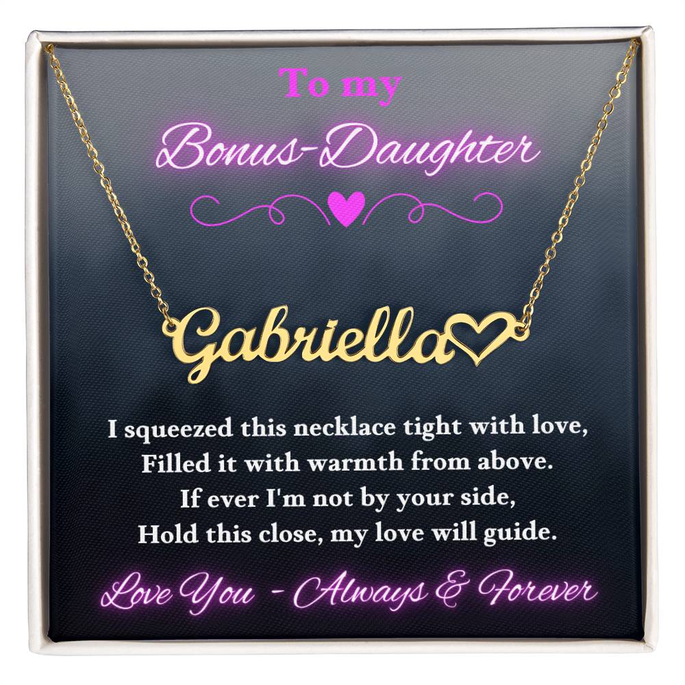 Jewelry 18k Yellow Gold Finish / Standard Box To My Bonus-Daughter ~ I squeezed this necklace tight with love, Filled it with warmth from above. ~ Personalized Heart Name Necklace GiftsByJeff Gifts By Jeff Pittsburgh PA