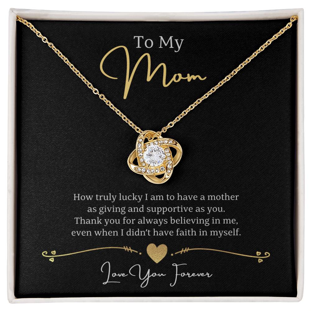 Jewelry 18K Yellow Gold Finish / Standard Box To My Mom, Thank you for always believing in me, Love You Forever - Beautiful Love Knot Necklace GiftsByJeff Gifts By Jeff Pittsburgh PA