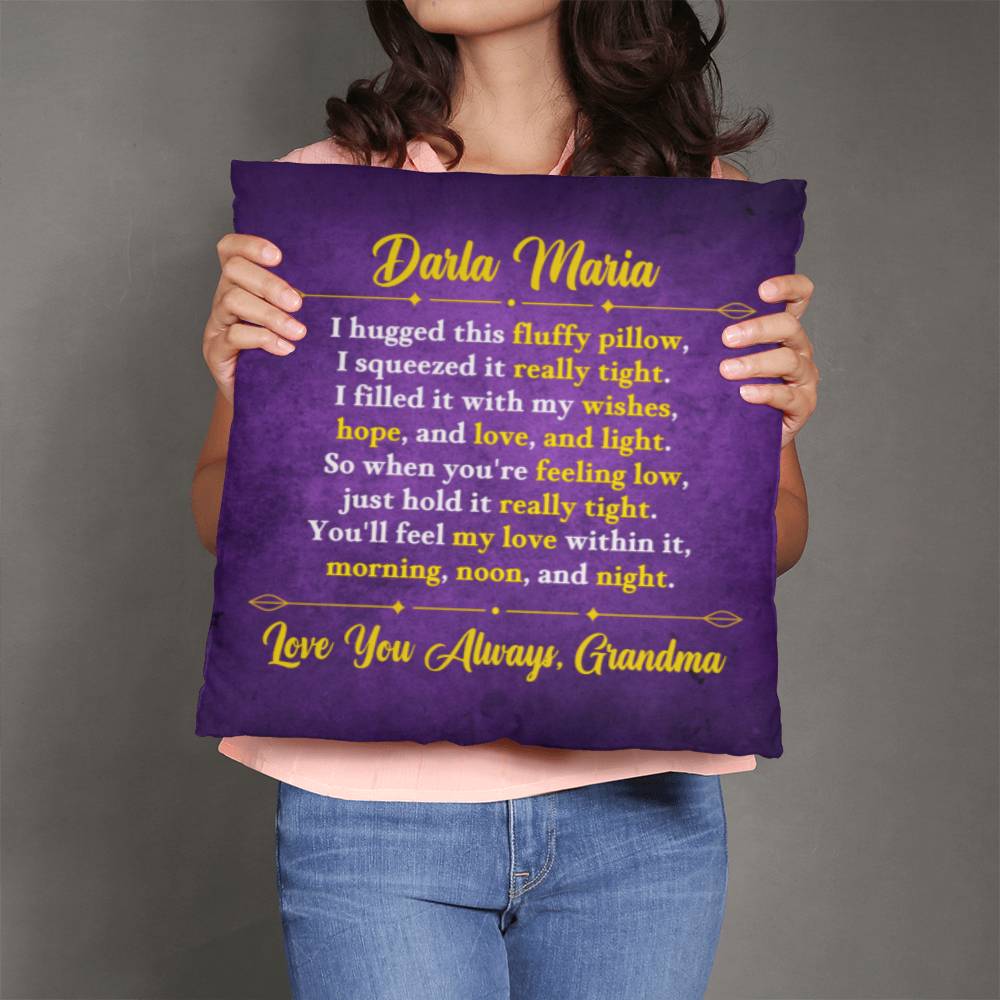 Jewelry 20" x 20" Personalized Pillow - Purple - So when you're feeling low, just hold it really tight. You'll feel my love within it,  morning, noon, and night. - Classic Pillow GiftsByJeff Gifts By Jeff Pittsburgh PA