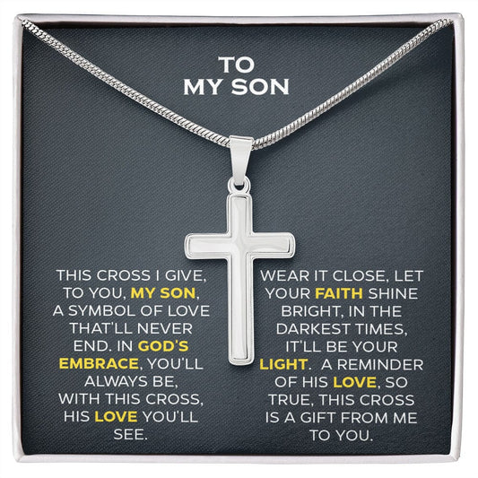 Jewelry 2Tone Box To My Son - YOUR FAITH SHINE BRIGHT, IN THE DARKEST TIMES, IT'LL BE YOUR LIGHT - Cross Necklace GiftsByJeff Gifts By Jeff Pittsburgh PA