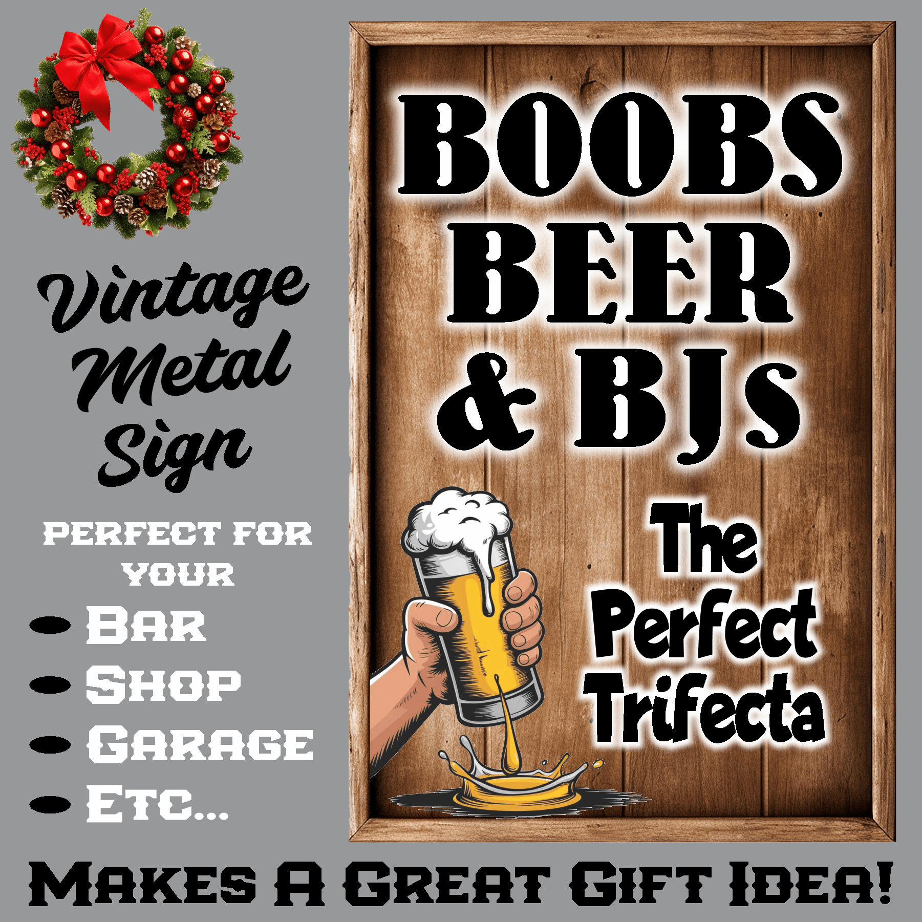 accessories Boobs, Beer & BJs - The Perfect Trifecta - 12 x 18 Vintage Metal Sign Boobs, Beer & BJs - The Perfect Trifecta - 12 x 18 Vintage Metal Sign GiftsByJeff Gifts By Jeff Pittsburgh PA