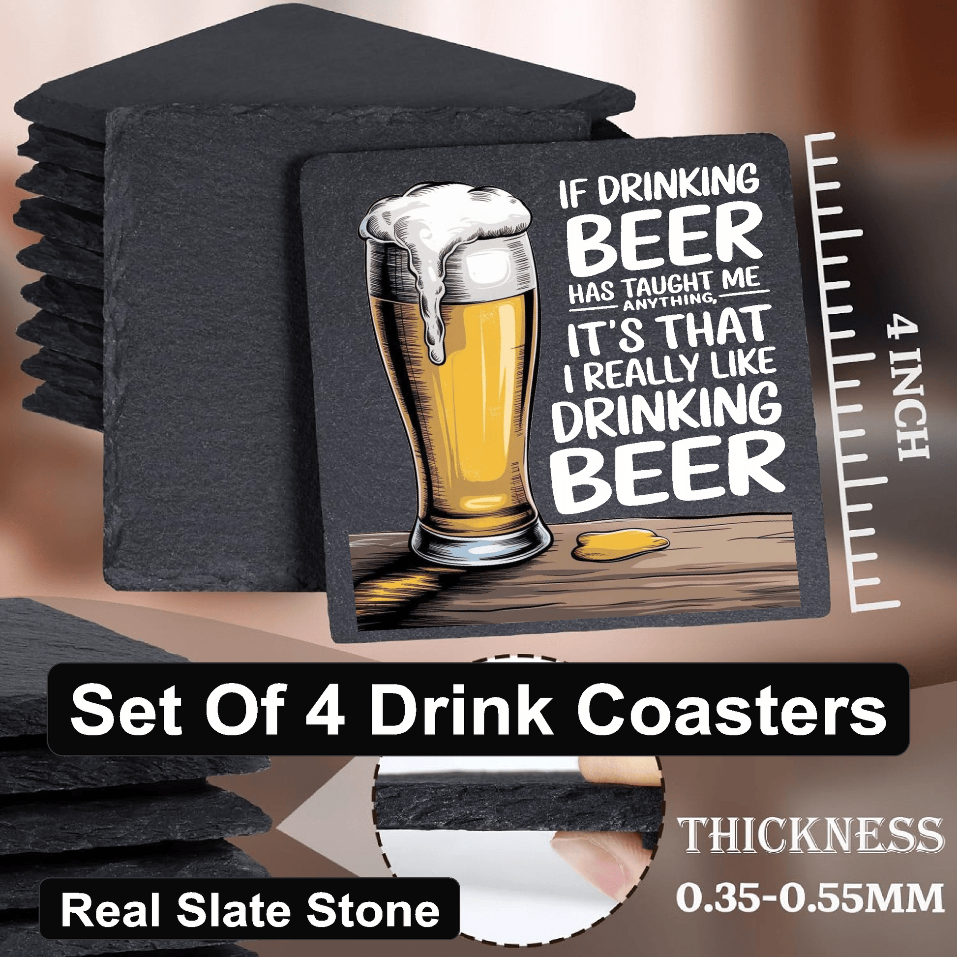 accessories I Really Like Drinking Beer - Set of 4 Black Slate Stone Coasters I Really Like Drinking Beer - Set of 4 Black Slate Stone Coasters GiftsByJeff Gifts By Jeff Pittsburgh PA