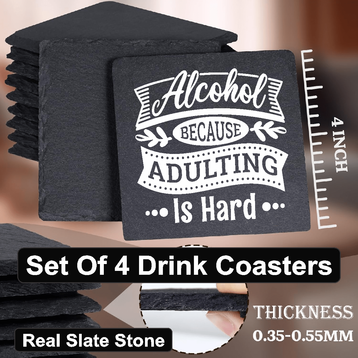 accessories Adulting Is Hard - Set of 4 Black Slate Stone Coasters GiftsByJeff Gifts By Jeff Pittsburgh PA