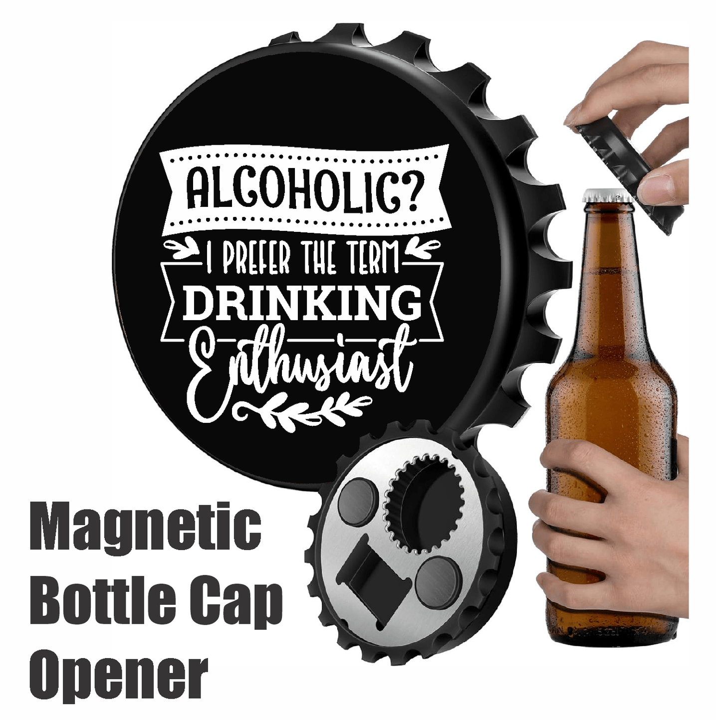 accessories Alcoholic? Drinking Enthusiast - Designer Beer Bottle Opener Magnet for Refrigerator, Gifts for Beer Lovers, Black GiftsByJeff Gifts By Jeff Pittsburgh PA