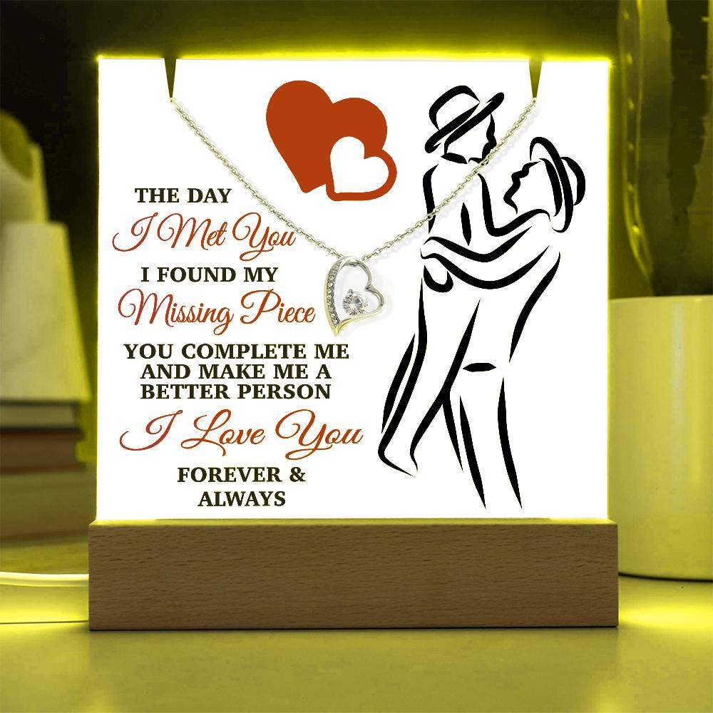 The Day I Met You I Found My Missing Piece - Silhouette with hats - Keepsake Acrylic & Forever Love Necklace