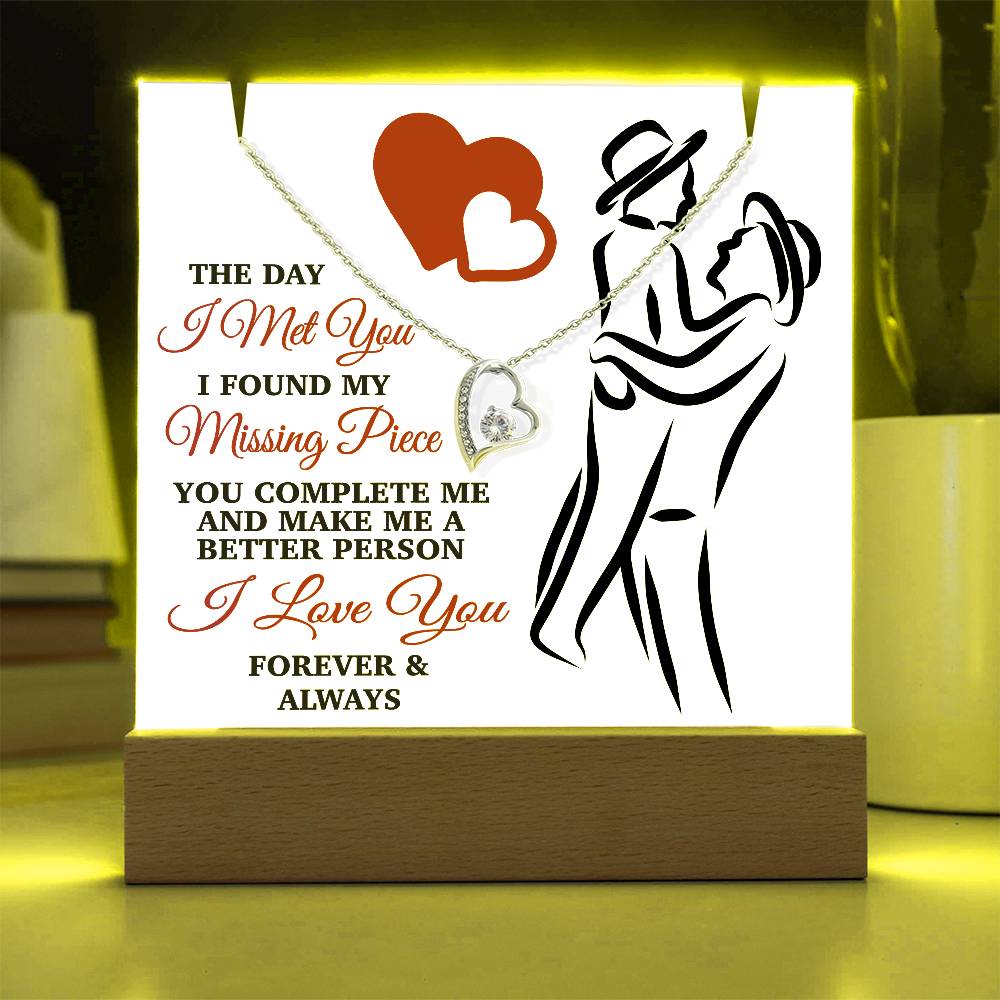 The Day I Met You I Found My Missing Piece - Silhouette with hats - Keepsake Acrylic & Forever Love Necklace