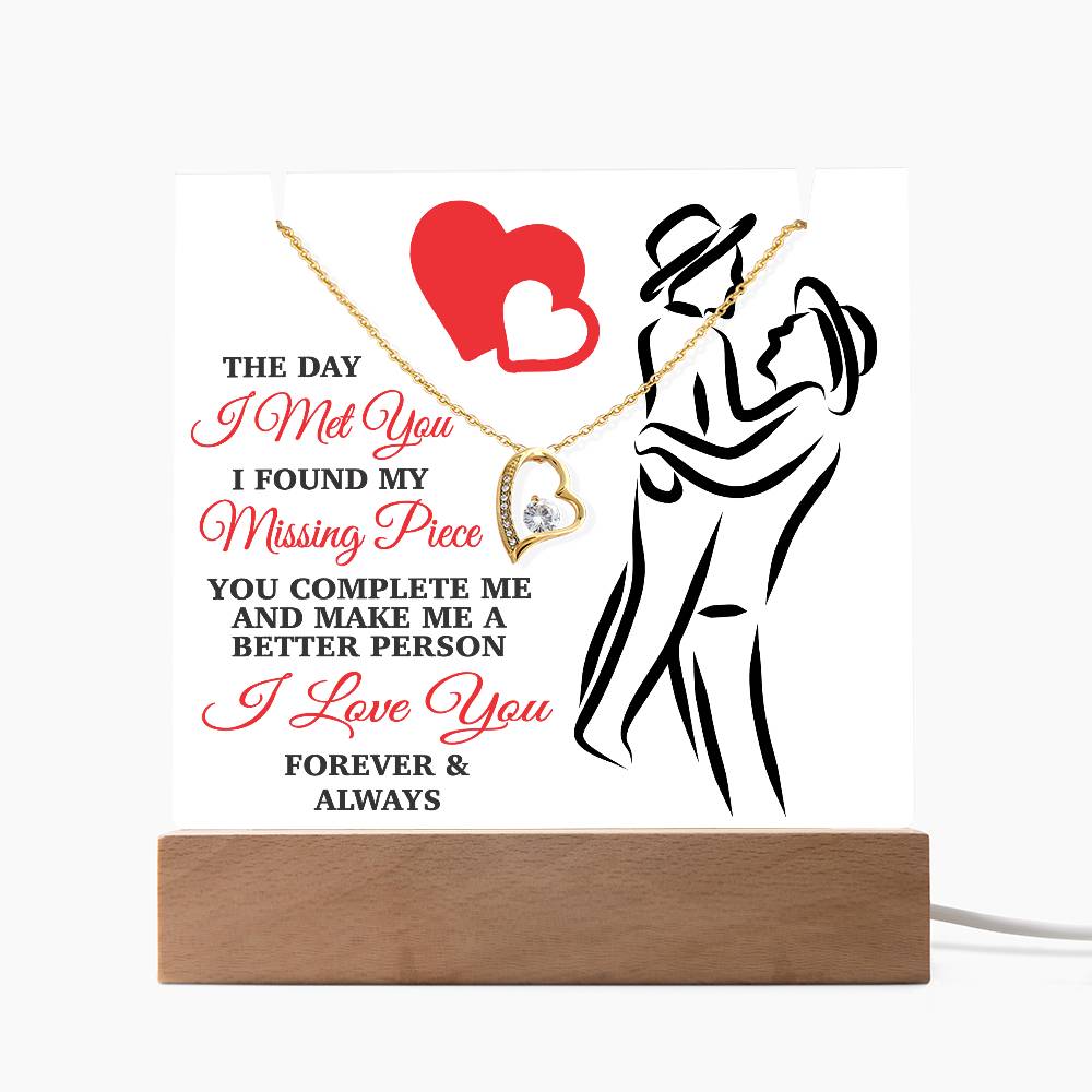 The Day I Met You I Found My Missing Piece - Silhouette with hats - Keepsake Acrylic & Forever Love Necklace