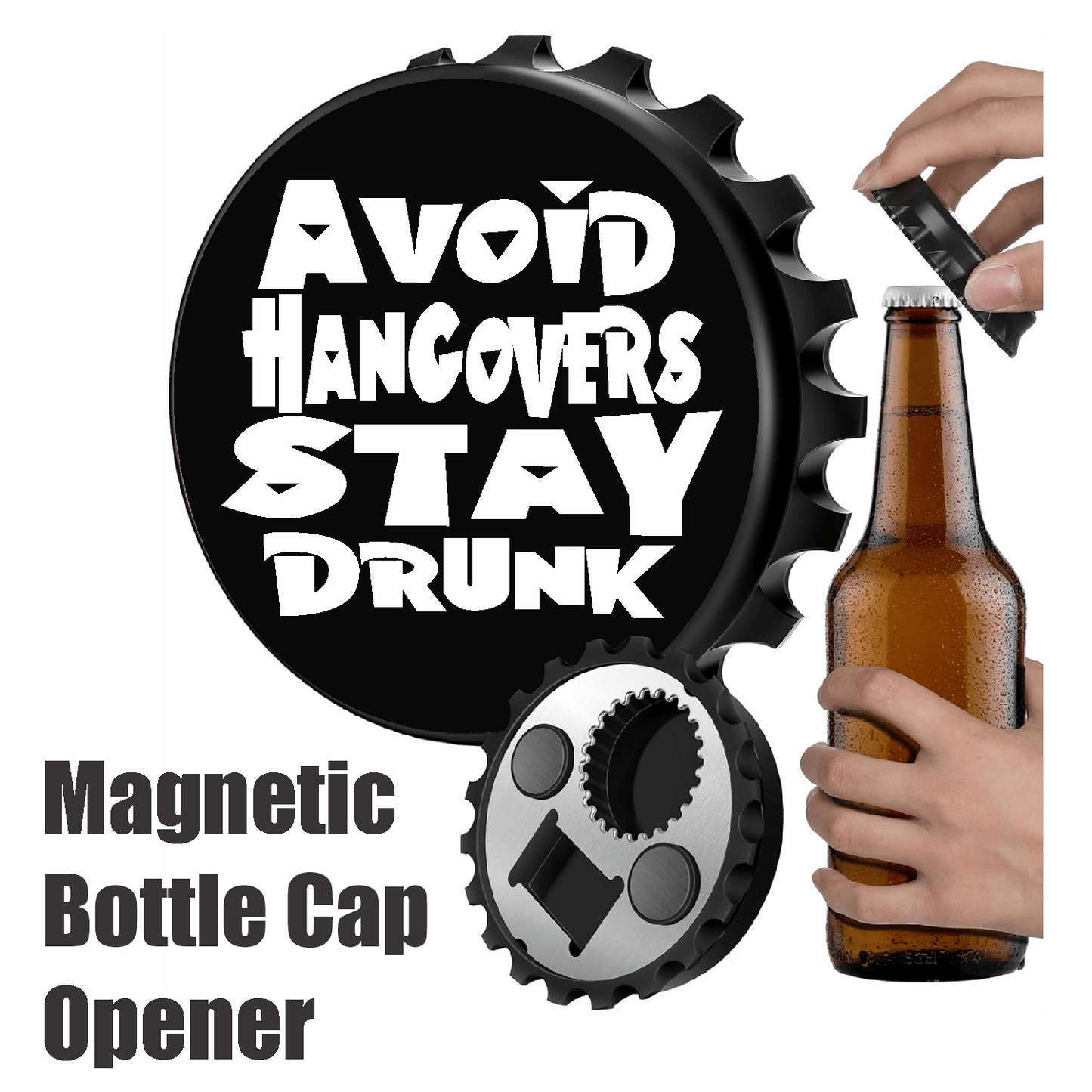 accessories Avoid Hangovers, Stay Drunk - Designer Beer Bottle Opener Magnet for Refrigerator, Gifts for Beer Lovers, Black GiftsByJeff Gifts By Jeff Pittsburgh PA