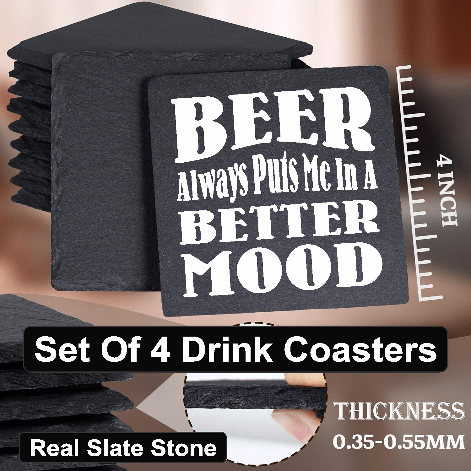 accessories Beer Always Puts Me In A Better Mood - Set of 4 Black Slate Stone Coasters GiftsByJeff Gifts By Jeff Pittsburgh PA