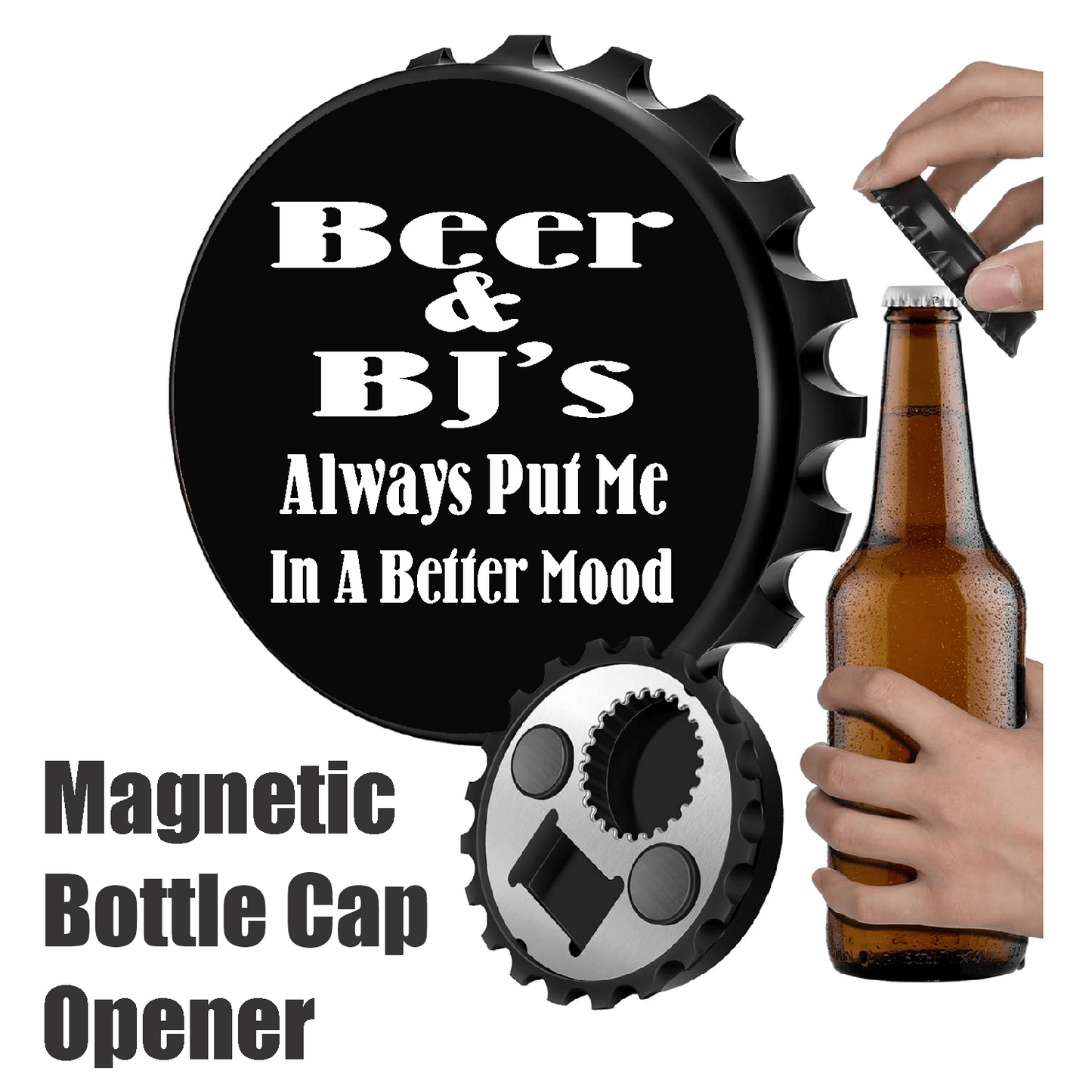 accessories Beer & BJ's Always Put Me In A Better Mood - Designer Beer Bottle Opener Magnet for Refrigerator, Gifts for Beer Lovers, Black GiftsByJeff Gifts By Jeff Pittsburgh PA