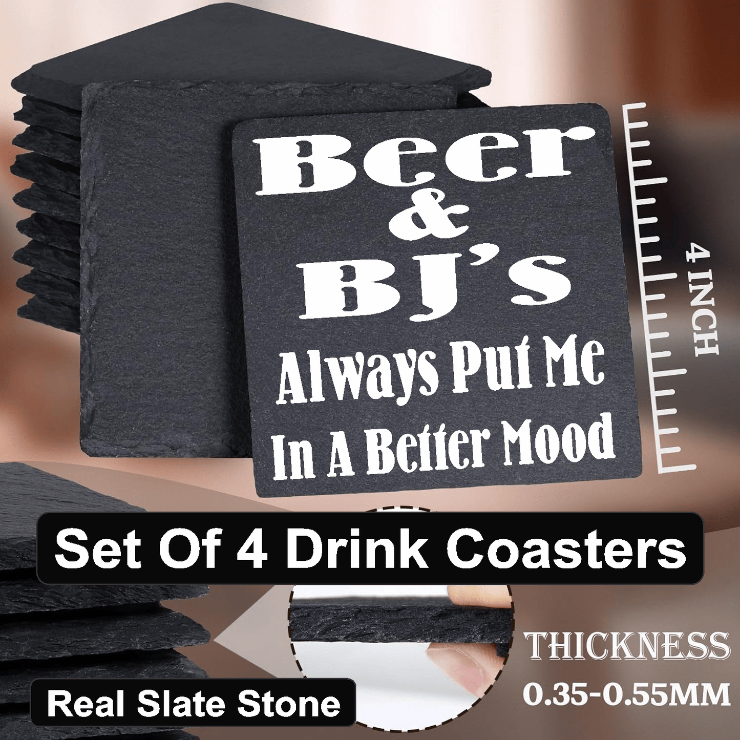 accessories BEER & BJ's Always Put Me In A Better Mood - Set of 4 Black Slate Stone Coasters GiftsByJeff Gifts By Jeff Pittsburgh PA