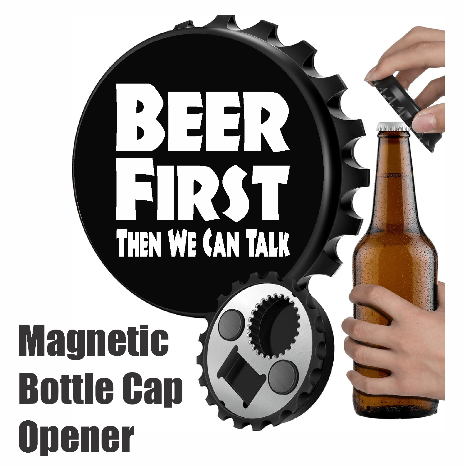 accessories BEER FIRST Then We Can Talk - Designer Beer Bottle Opener Magnet for Refrigerator, Gifts for Beer Lovers, Black GiftsByJeff Gifts By Jeff Pittsburgh PA