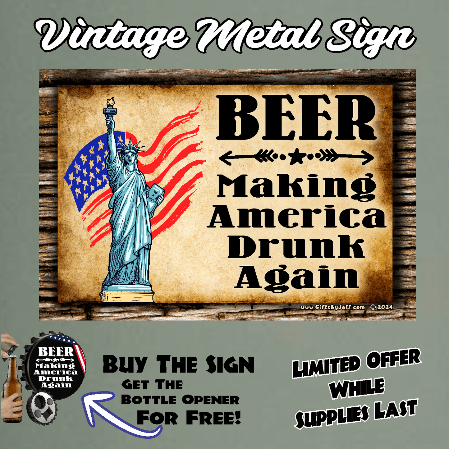 accessories BEER, Making America Drunk Again - 12" x 18" Vintage Metal Sign (Free Bottle Opener) GiftsByJeff Gifts By Jeff Pittsburgh PA