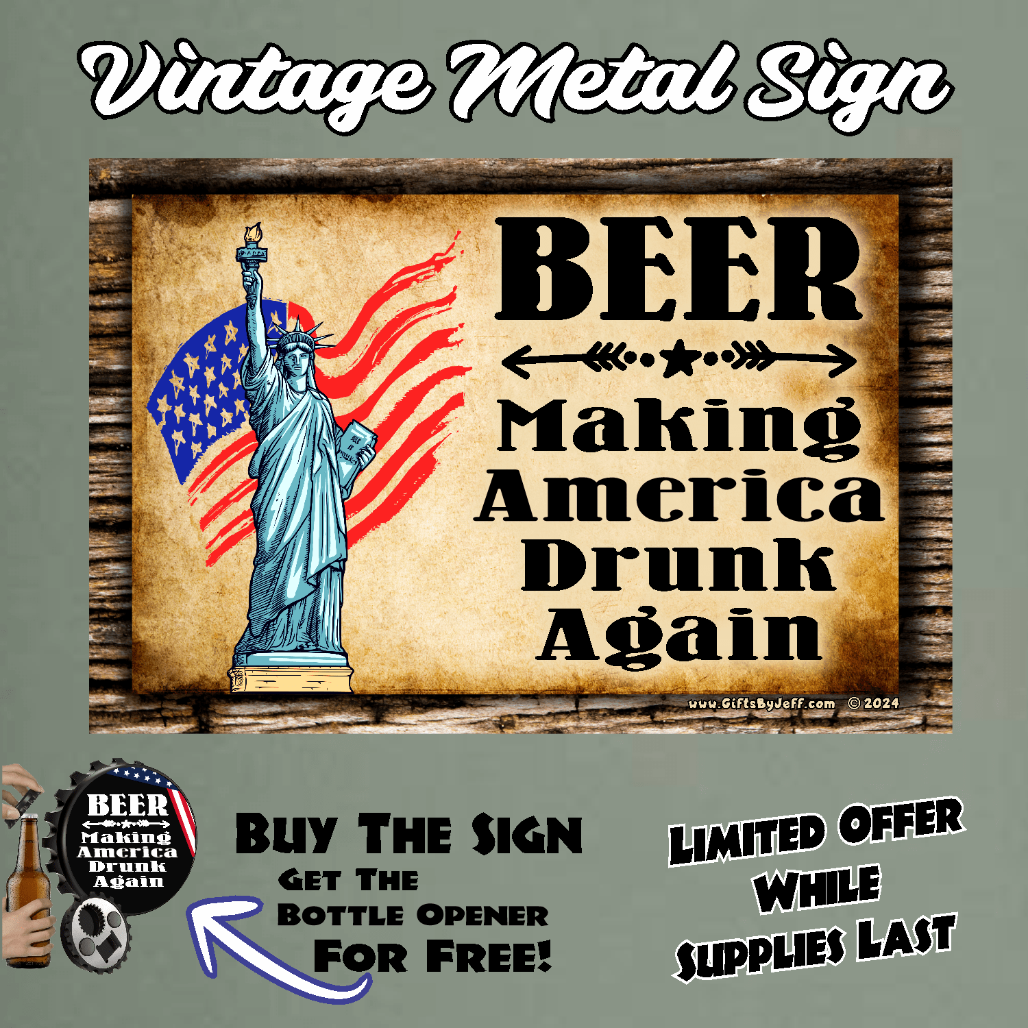 accessories BEER, Making America Drunk Again - 12" x 18" Vintage Metal Sign (Free Bottle Opener) GiftsByJeff Gifts By Jeff Pittsburgh PA