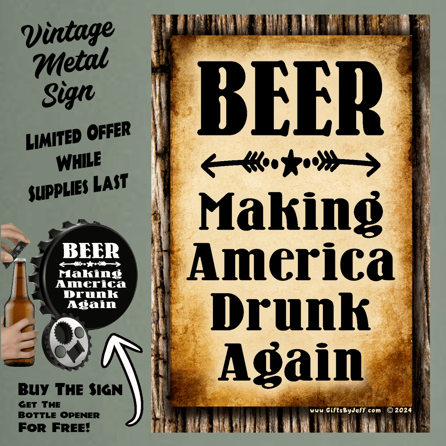 accessories BEER Making America Drunk Again - Vertical 12" x 18" Vintage Metal Sign (Free Bottle Opener) GiftsByJeff Gifts By Jeff Pittsburgh PA