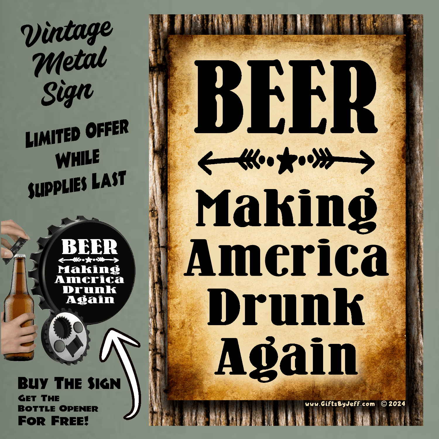 accessories BEER Making America Drunk Again - Vertical 12" x 18" Vintage Metal Sign (Free Bottle Opener) GiftsByJeff Gifts By Jeff Pittsburgh PA