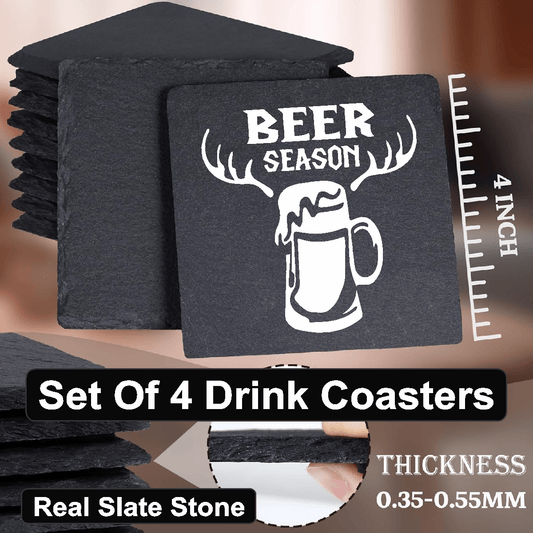 accessories BEER Season - Set of 4 Black Slate Stone Coasters GiftsByJeff Gifts By Jeff Pittsburgh PA