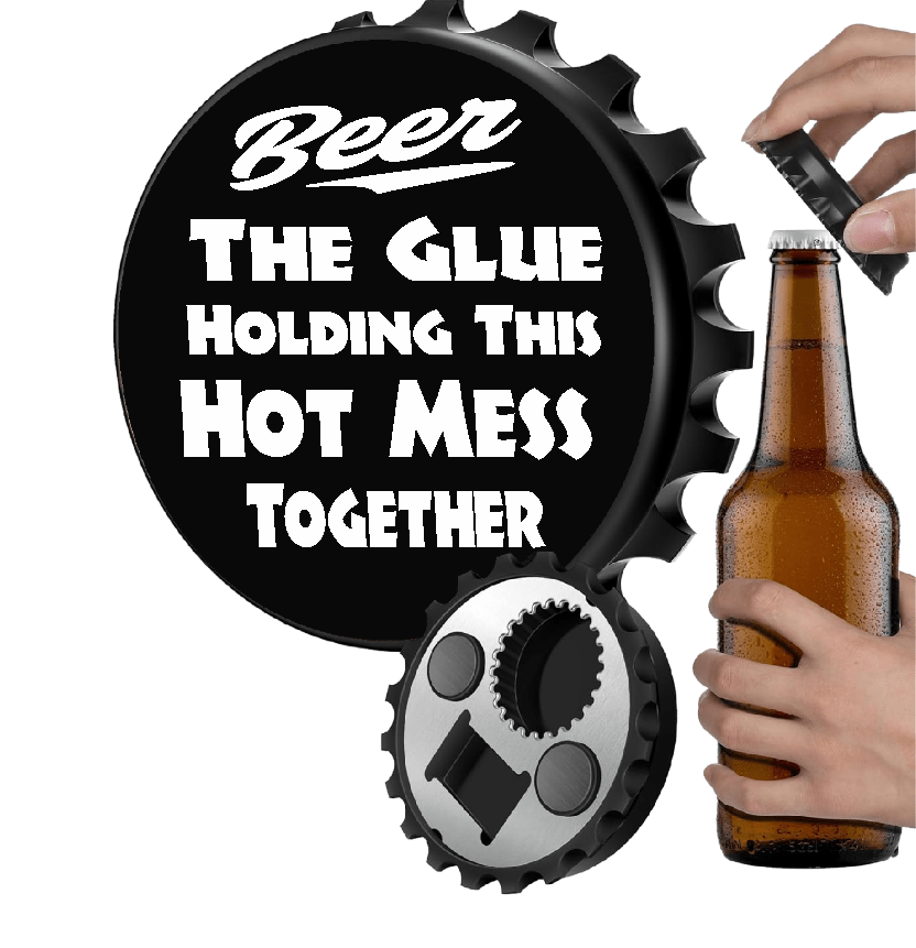 accessories BEER, the Glue Holding This Hot Mess Together - 12" x 18" Vintage Metal Sign (Free Bottle Opener) GiftsByJeff Gifts By Jeff Pittsburgh PA