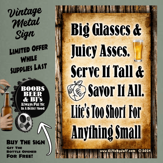 accessories Big Glasses & Juicy Asses - 12" x 18" Vintage Metal Sign (Free Bottle Opener) GiftsByJeff Gifts By Jeff Pittsburgh PA