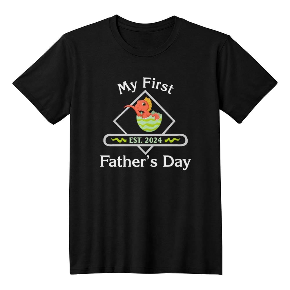 Jewelry Black / 2XL My First Father's Day - Hatching Dinosaur - Est. 2024 - Black Bella + Canvas 3001 Jersey Tee GiftsByJeff Gifts By Jeff Pittsburgh PA