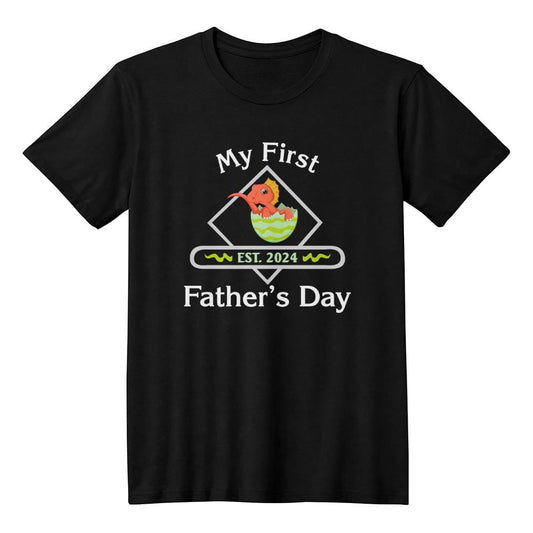 Jewelry Black / XS My First Father's Day - Hatching Dinosaur - Est. 2024 - Black Bella + Canvas 3001 Jersey Tee GiftsByJeff Gifts By Jeff Pittsburgh PA