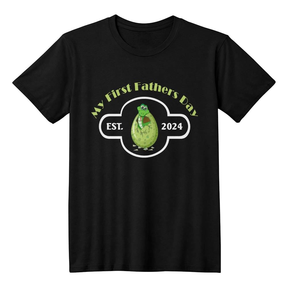 Jewelry Black / XS My First Father's Day - Hatching Green Dinosaur - Est. 2024 - Black Bella + Canvas 3001 Jersey Tee GiftsByJeff Gifts By Jeff Pittsburgh PA