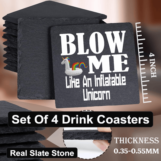 accessories Blow Me Like An Inflatable Unicorn (2) - Set of 4 Black Slate Stone Coasters GiftsByJeff Gifts By Jeff Pittsburgh PA