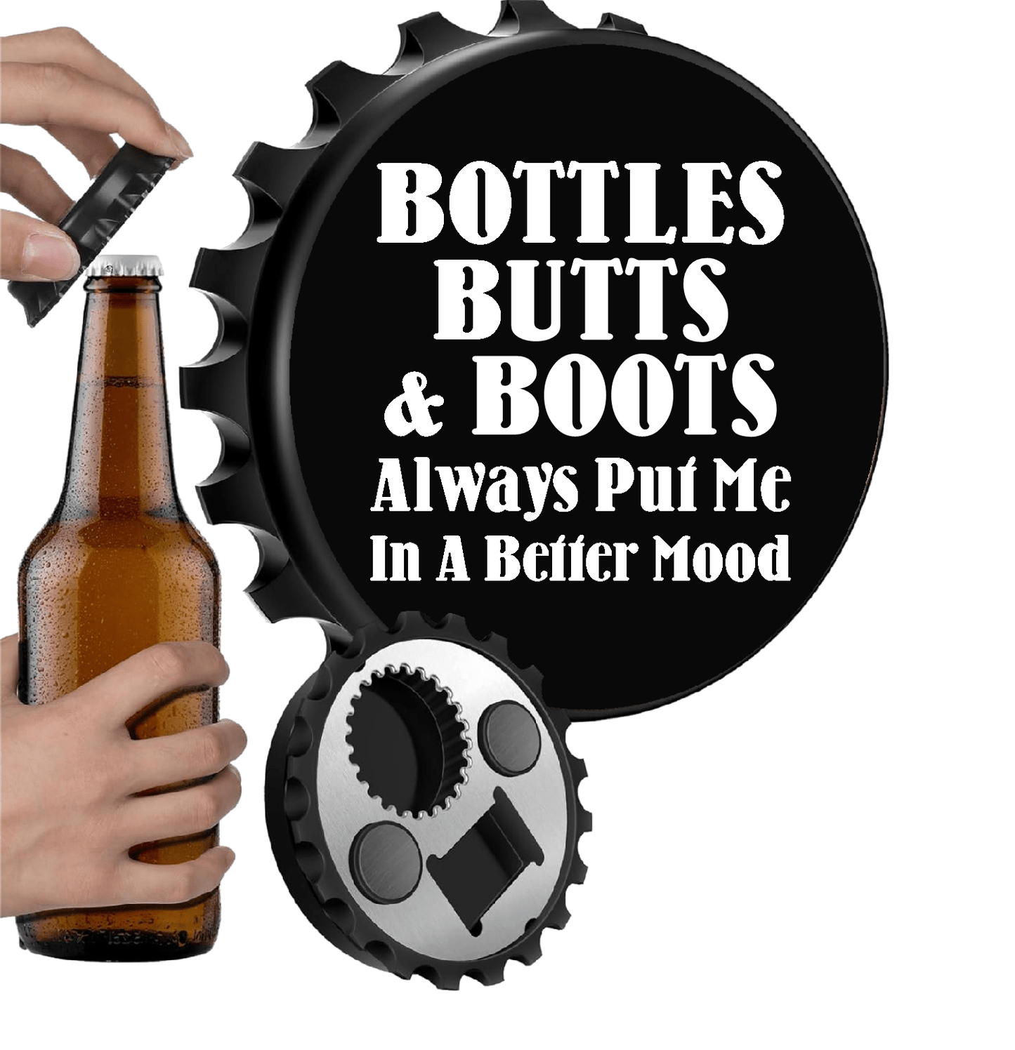 accessories Bottles, Butts & Boots Always Put Me In A Better Mood - 12" x 18" Vintage Metal Sign (Free Bottle Opener) GiftsByJeff Gifts By Jeff Pittsburgh PA