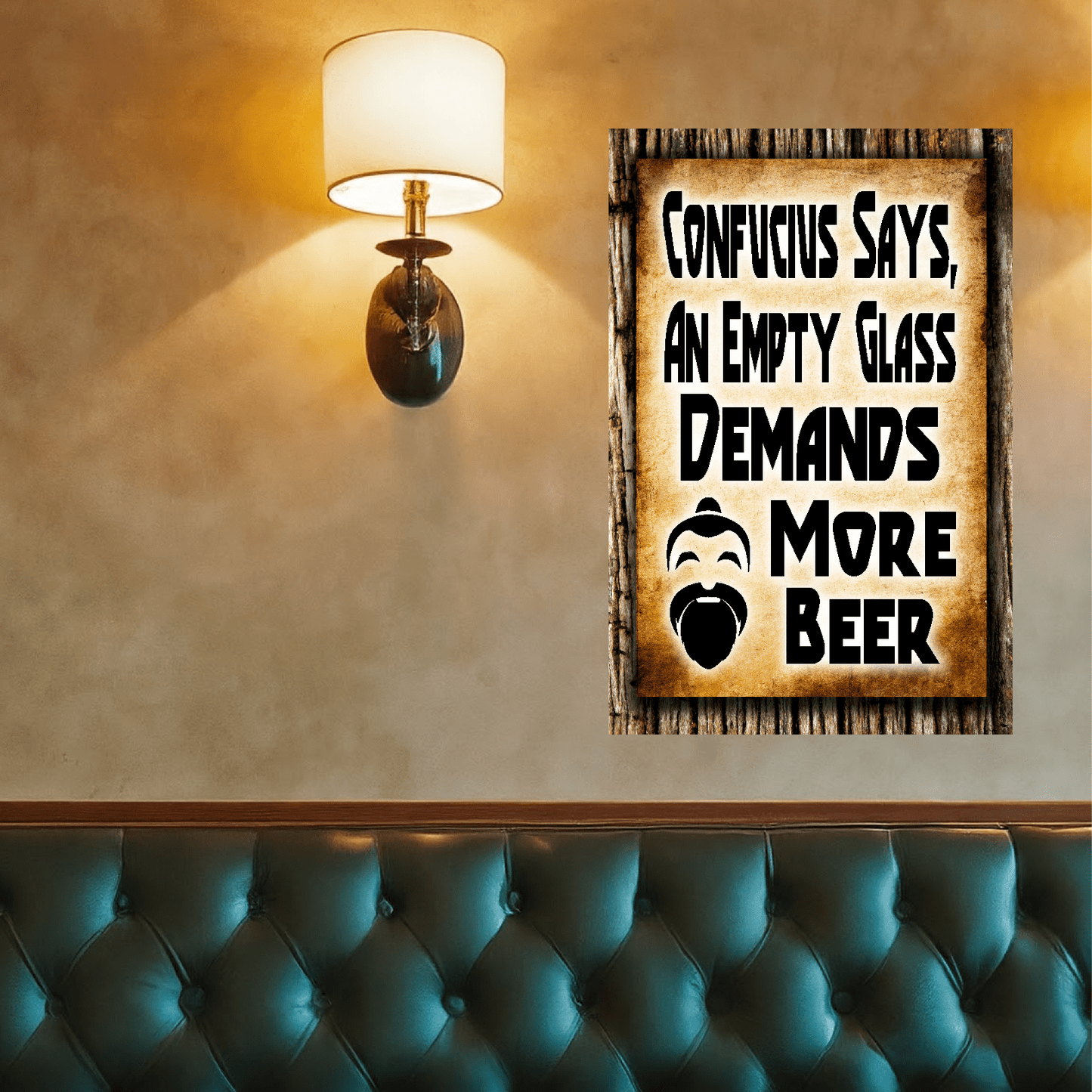 accessories Confucius Says, An Empty Glass Demands More Beer - 12" x 18" Vintage Metal Sign (Free Bottle Opener) GiftsByJeff Gifts By Jeff Pittsburgh PA