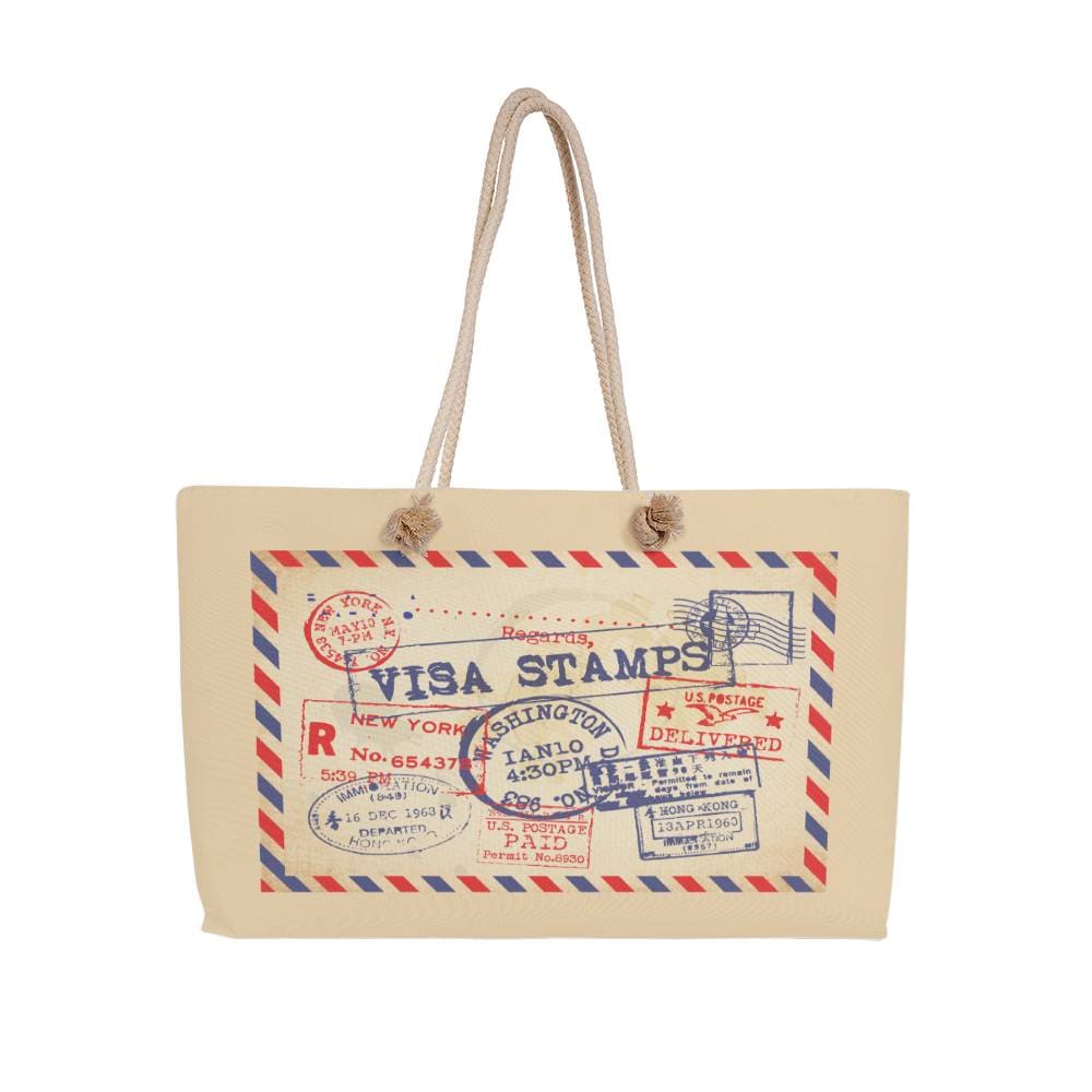 Jewelry Cream-Colored Rope Handle Visa Stamps, Post Card - Classic Weekender Travel Tote Bag GiftsByJeff Gifts By Jeff Pittsburgh PA