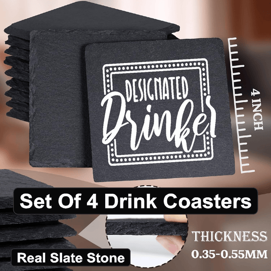 accessories Designated Drinker - Set of 4 Black Slate Stone Coasters GiftsByJeff Gifts By Jeff Pittsburgh PA