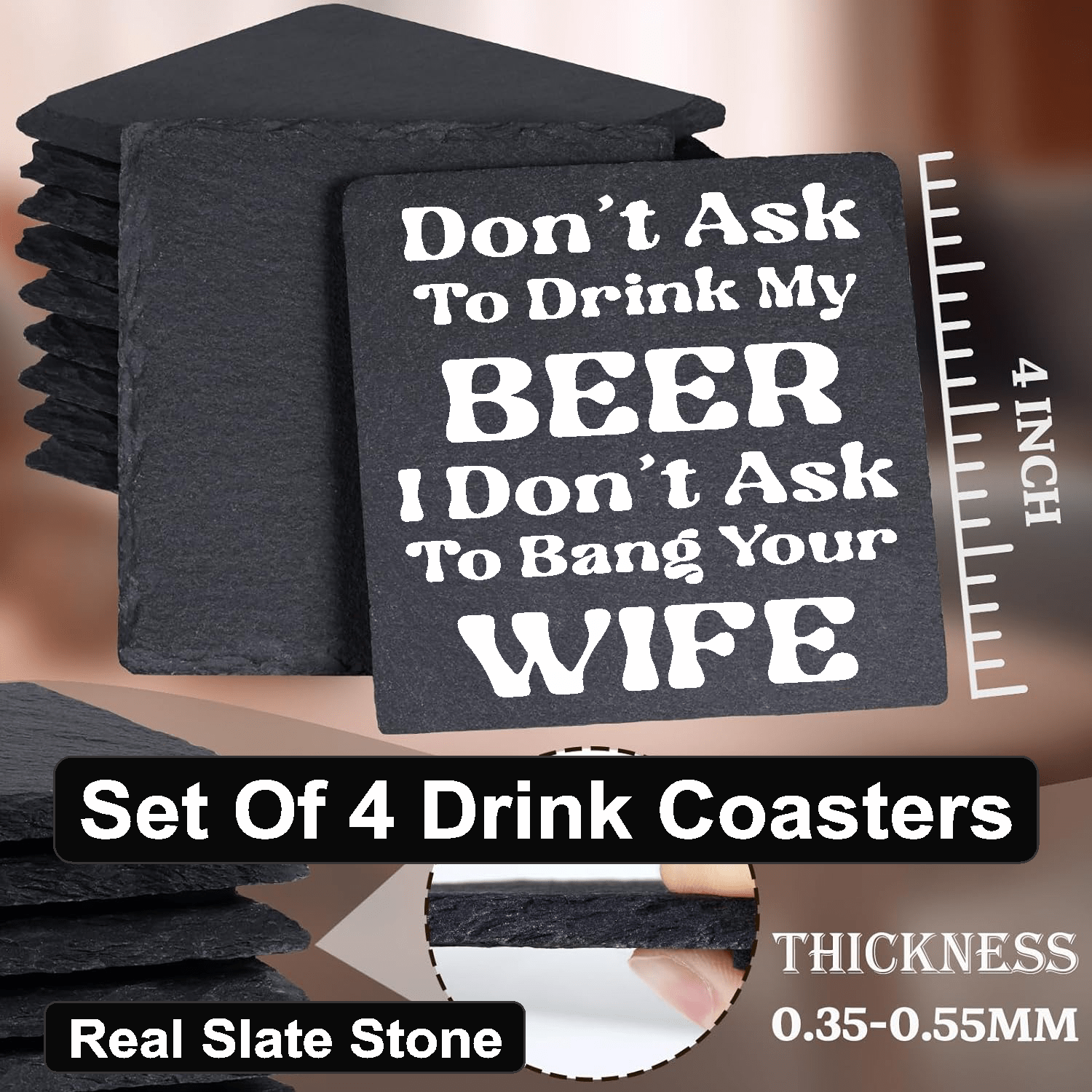 accessories Don't Ask To Drink My BEER - Set of 4 Black Slate Stone Coasters GiftsByJeff Gifts By Jeff Pittsburgh PA