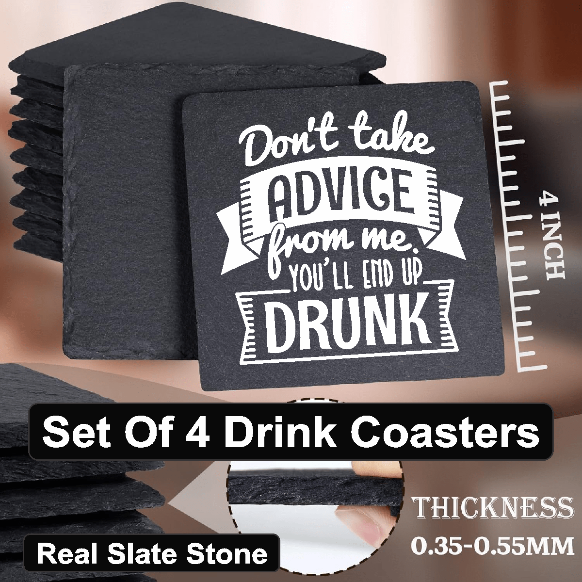 accessories Don't Take Advice From Me - Set of 4 Black Slate Stone Coasters GiftsByJeff Gifts By Jeff Pittsburgh PA