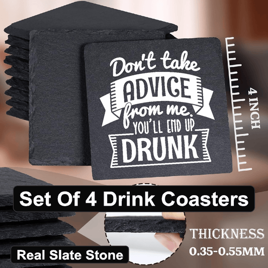 accessories Don't Take Advice From Me - Set of 4 Black Slate Stone Coasters GiftsByJeff Gifts By Jeff Pittsburgh PA