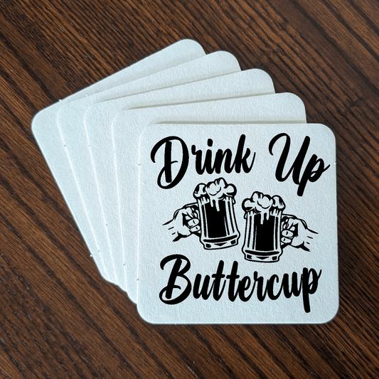 accessories Drink Up Buttercup - Set of 24, 48, or 96 Reusable Cardboard Coasters GiftsByJeff Gifts By Jeff Pittsburgh PA