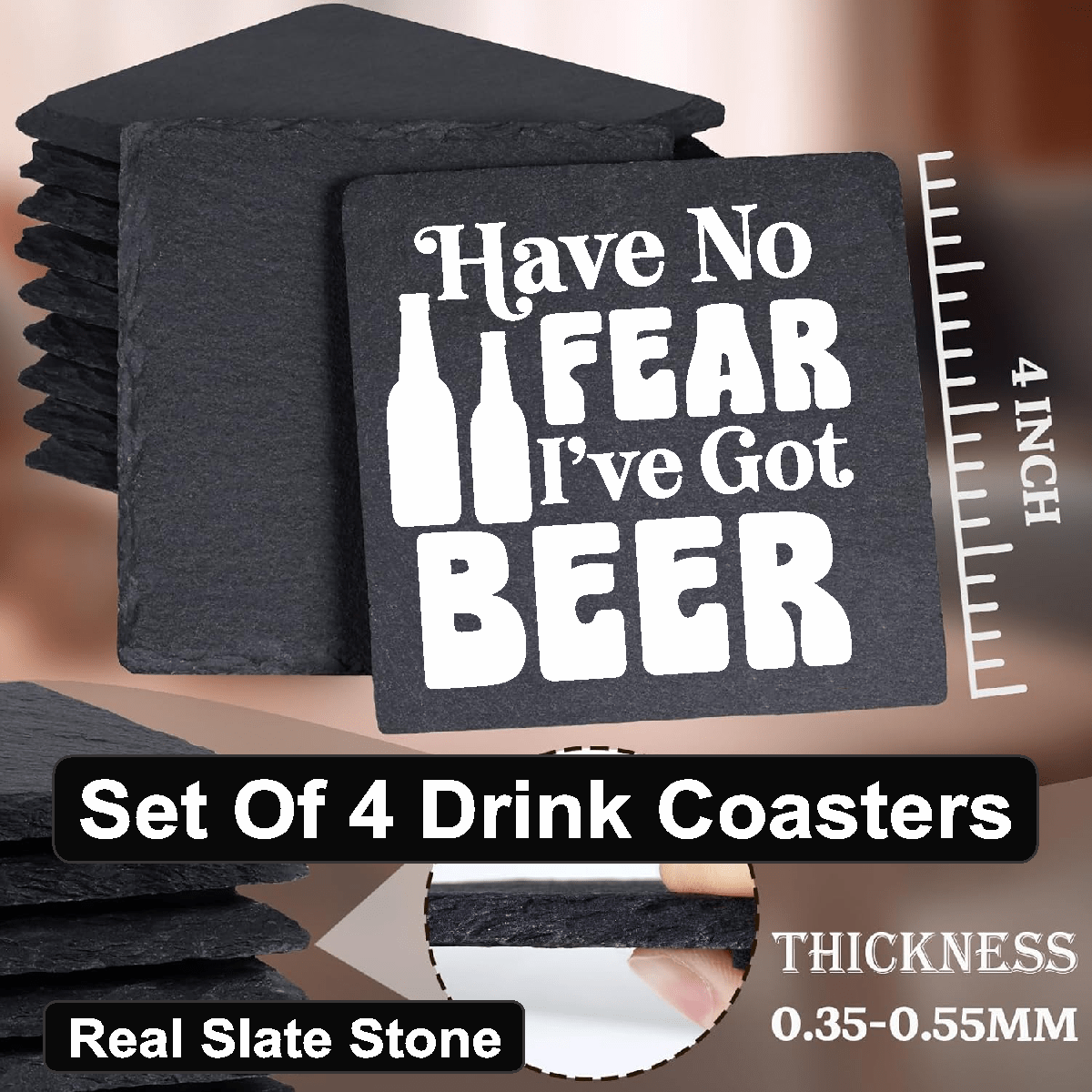 accessories Have No Fear, I've Got Beer - Set of 4 Black Slate Stone Coasters GiftsByJeff Gifts By Jeff Pittsburgh PA