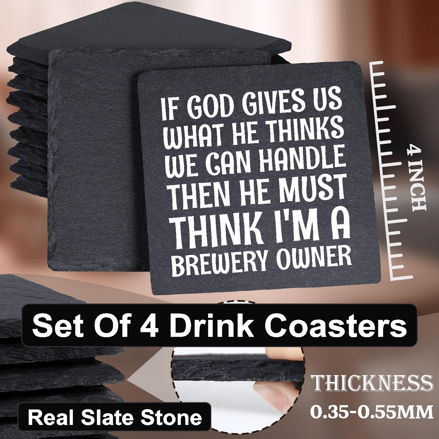 accessories He Must Think I'm A Brewery Owner - Set of 4 Black Slate Stone Coasters GiftsByJeff Gifts By Jeff Pittsburgh PA