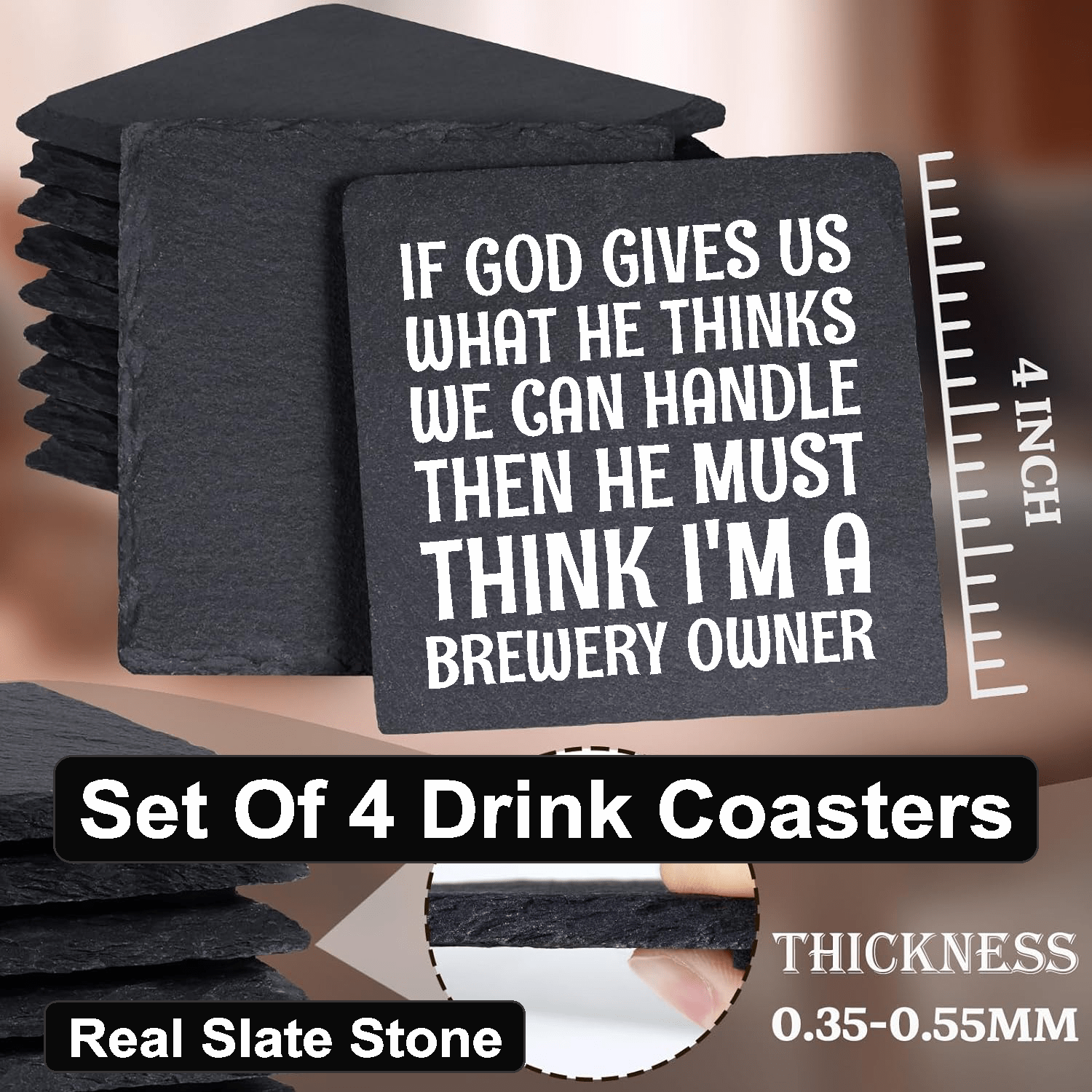 accessories He Must Think I'm A Brewery Owner - Set of 4 Black Slate Stone Coasters GiftsByJeff Gifts By Jeff Pittsburgh PA