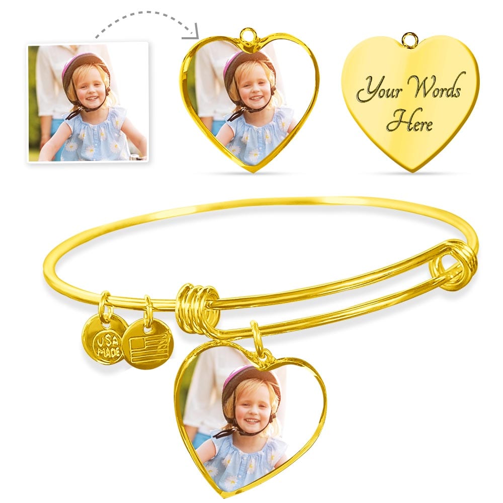 Jewelry Heart Pendant Gold Bangle / No The Perfect Gift For Mom, Personalized and Customized Photo Heart Bracelet GiftsByJeff Gifts By Jeff Pittsburgh PA