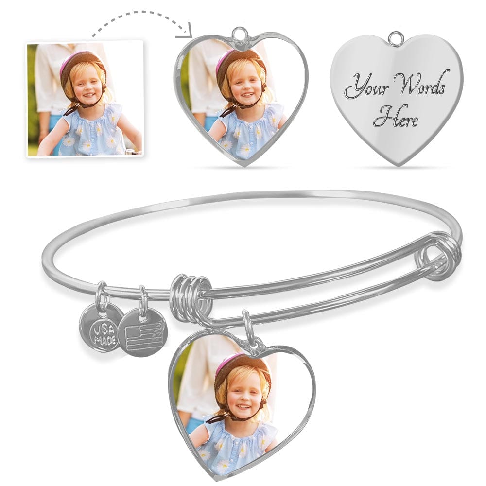 Jewelry Heart Pendant Silver Bangle / No The Perfect Gift For Mom, Personalized and Customized Photo Heart Bracelet GiftsByJeff Gifts By Jeff Pittsburgh PA