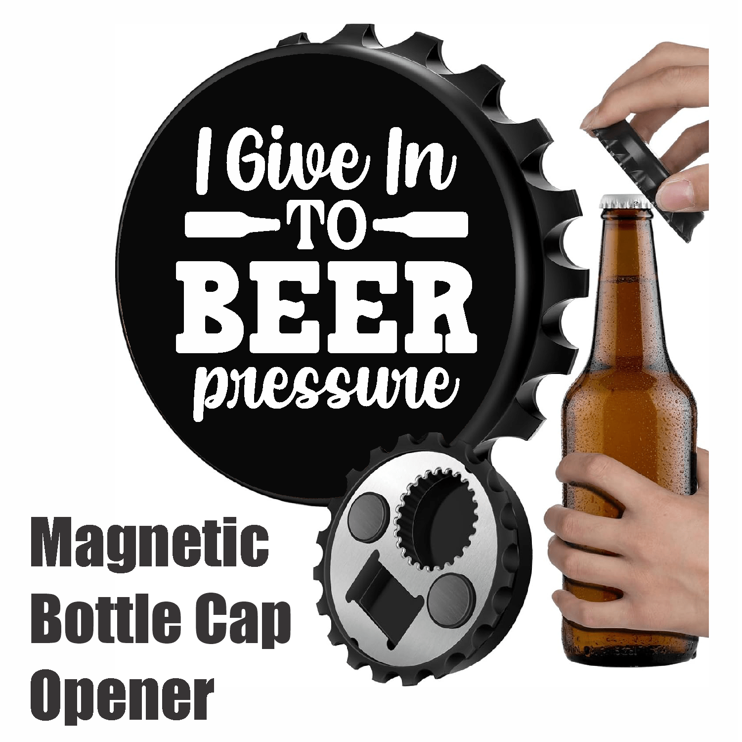 accessories I Give Into Beer Pressure - Designer Beer Bottle Opener Magnet for Refrigerator, Gifts for Beer Lovers, Black GiftsByJeff Gifts By Jeff Pittsburgh PA