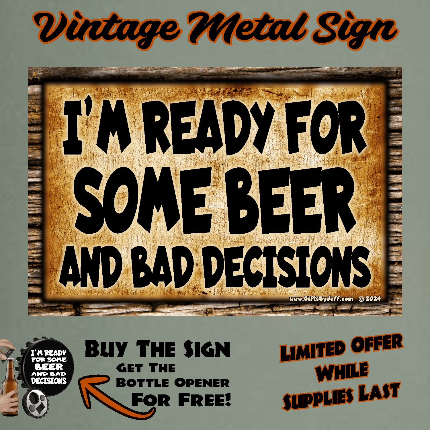 accessories I'm Ready For Some BEER And Bad Decisions - 12" x 18" Horizontal Vintage Metal Sign (Free Bottle Opener) GiftsByJeff Gifts By Jeff Pittsburgh PA
