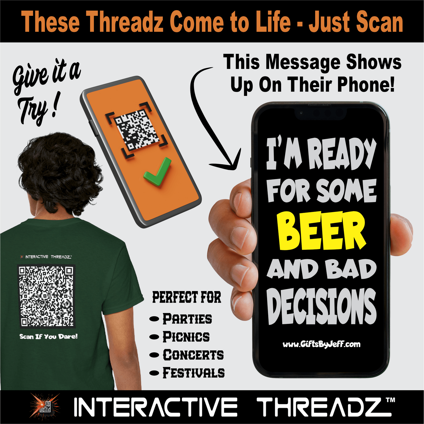 T-Shirt I'm Ready For Some Beer And Bad Decisions - QR Code Shirt - Gildan 5000 Unisex T-shirt GiftsByJeff Gifts By Jeff Pittsburgh PA