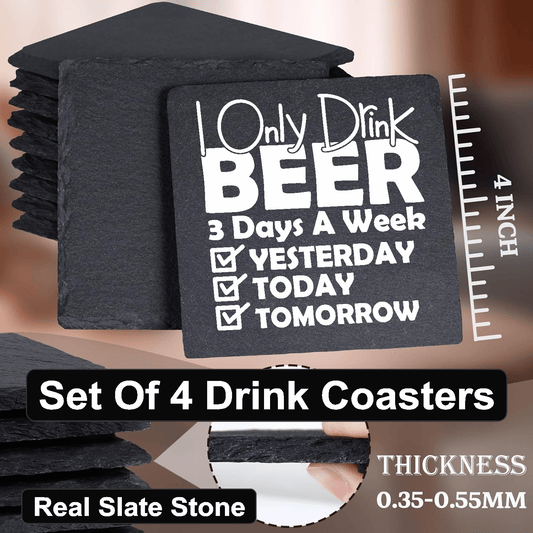 accessories I Only Drink Beer 3 Times A Week - Set of 4 Black Slate Stone Coasters GiftsByJeff Gifts By Jeff Pittsburgh PA