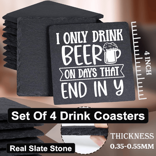 accessories I Only Drink Beer On Days That End In Y - Set of 4 Black Slate Stone Coasters GiftsByJeff Gifts By Jeff Pittsburgh PA