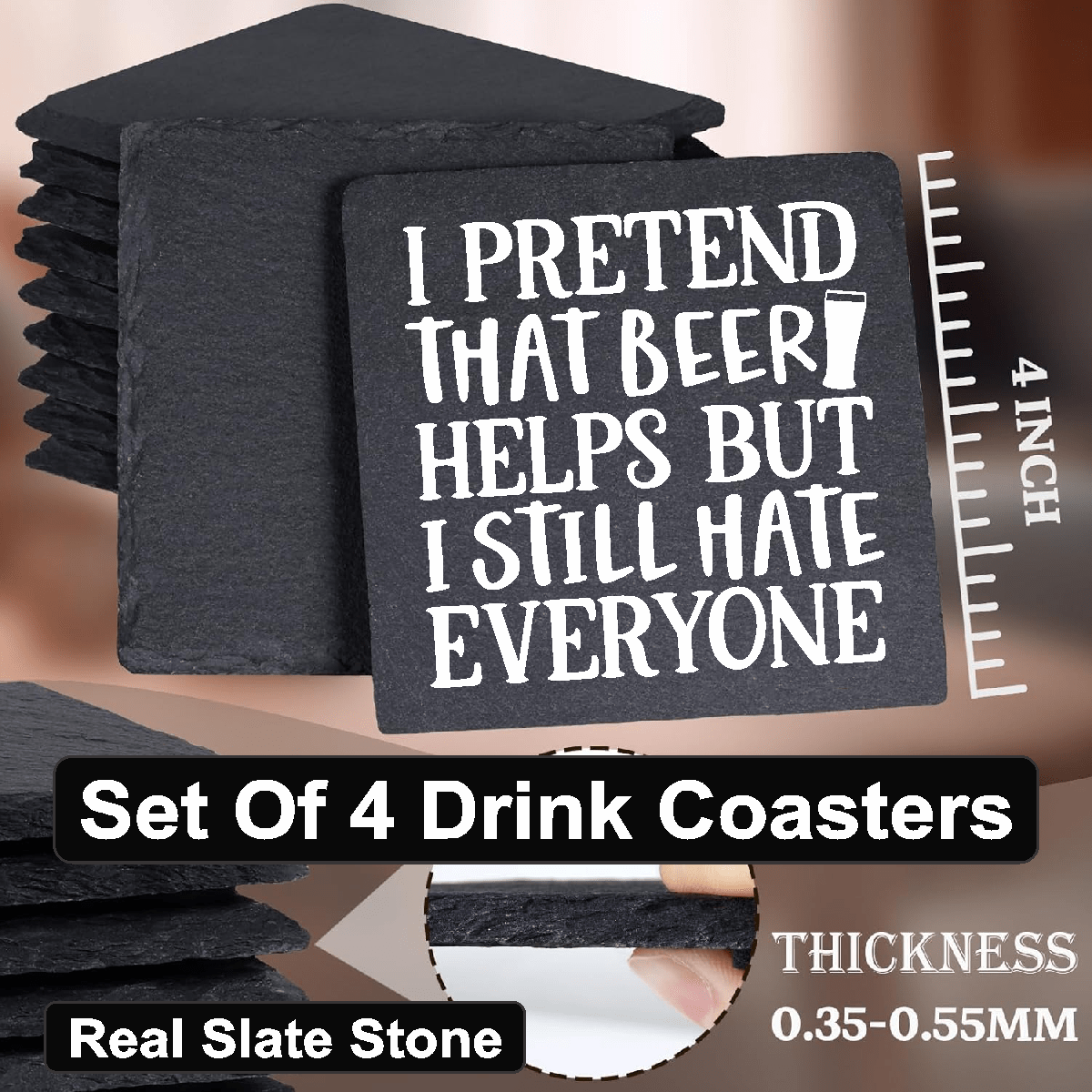 accessories I Pretend That BEER Helps - Set of 4 Black Slate Stone Coasters GiftsByJeff Gifts By Jeff Pittsburgh PA