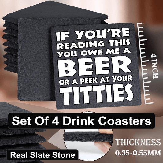 accessories If You're Reading This You Owe Me A Peek At Your Titties - Set of 4 Black Slate Stone Coasters GiftsByJeff Gifts By Jeff Pittsburgh PA